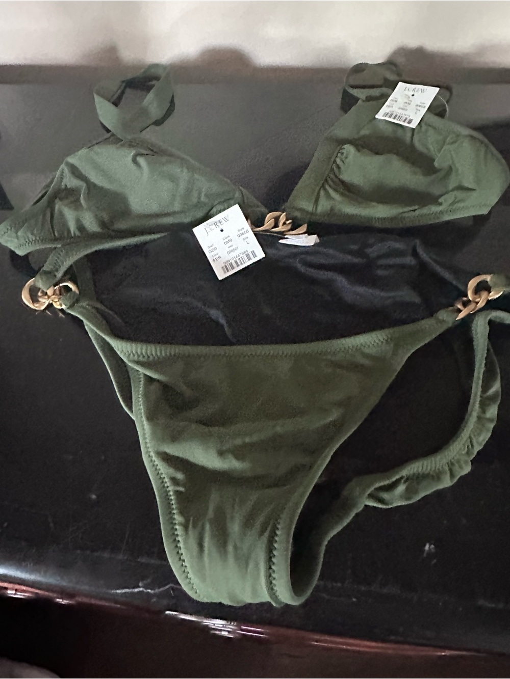 J. Crew Olive Green Bikini with Gold Ring Details NWT